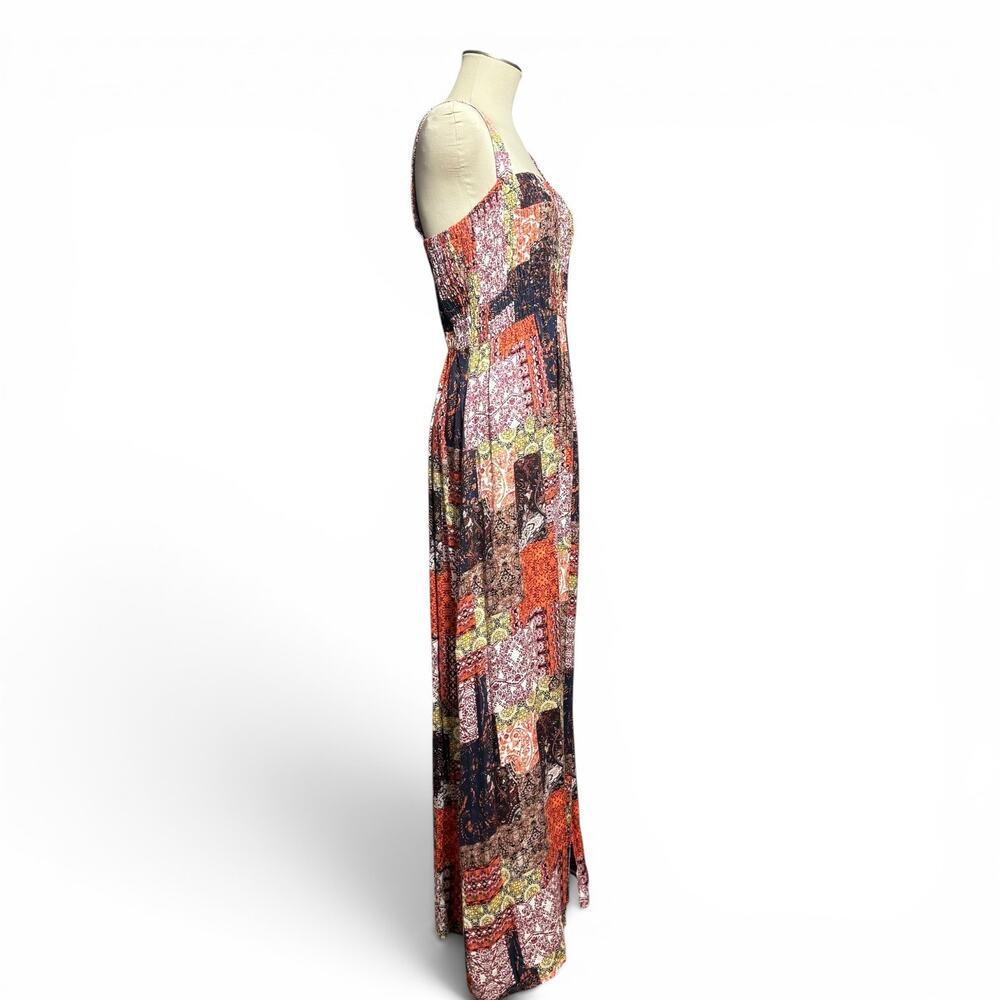 Promesa Patchwork Stretch Maxi Sundress Boho Blue Orange Yellow Floral Large - Picture 5 of 6
